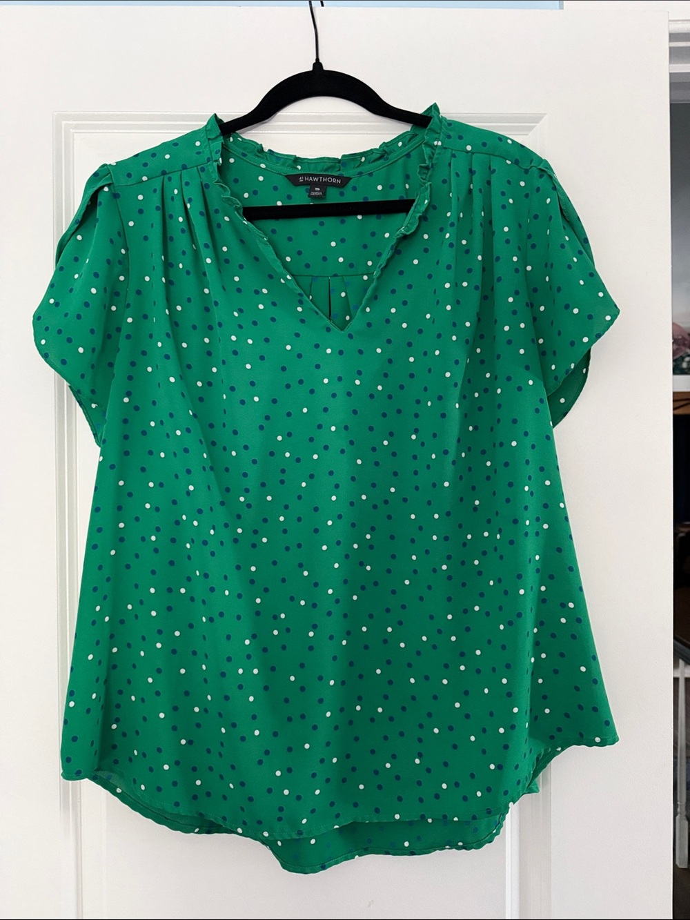 41 Hawthorn Green Dot V-Neck Blouse